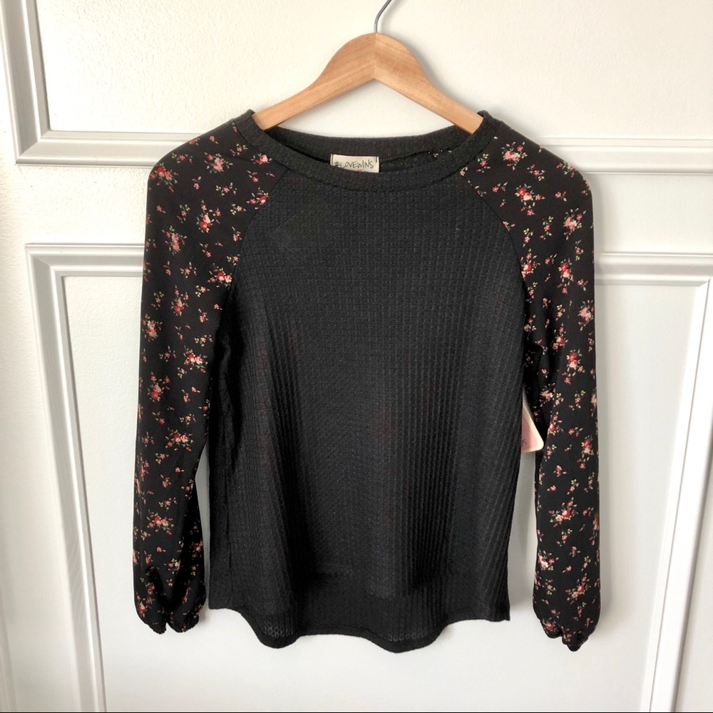 Beautiful Waffle Floral Sleeve Top - NEW!